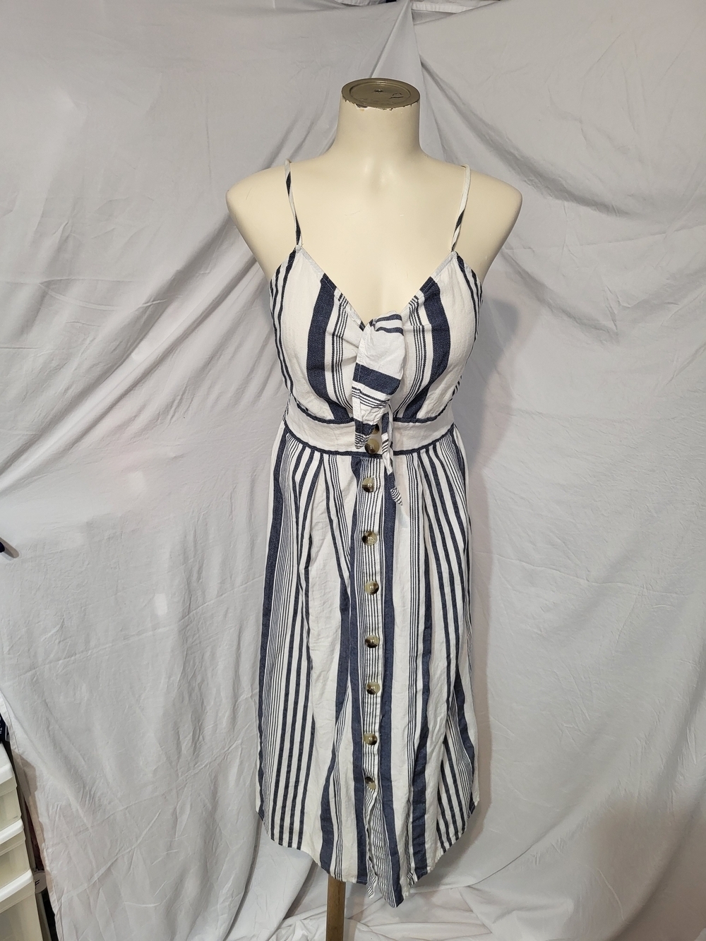 Ardene Navy and White Striped Midi Dress, Size Small